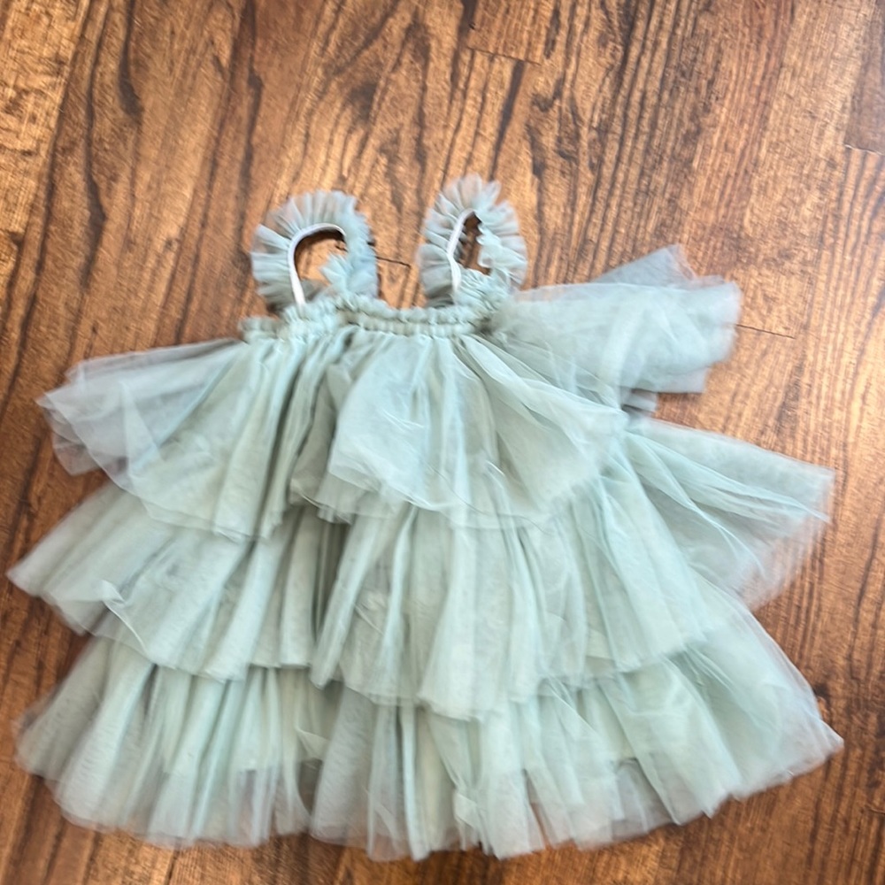 Baby tulle - sage green dress - size 12-18 worn once for first birthday shoot